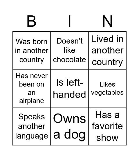Get to Know Each Other! Bingo Card