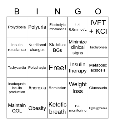 Diabetes BINGO Card