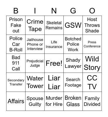 Crime Night Bingo Card