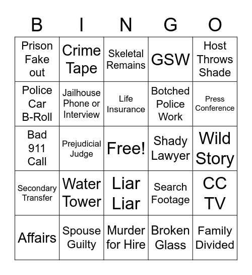 Crime Night Bingo Card