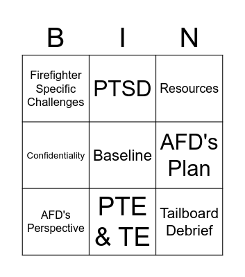 Behavioral Health Bingo Card