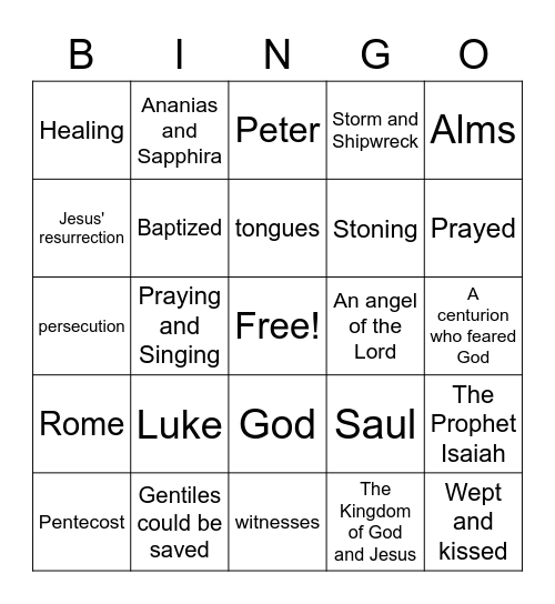 Acts - Review Bingo Card