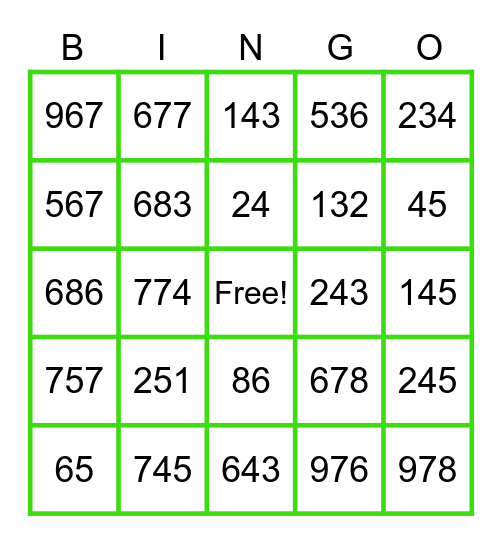 Place Value Bingo Card