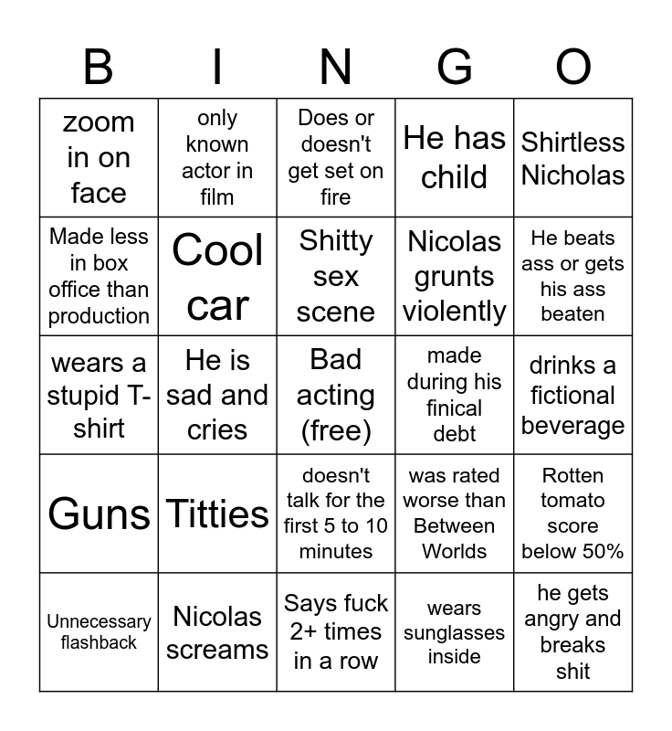Nicolas Cage Bingo Card