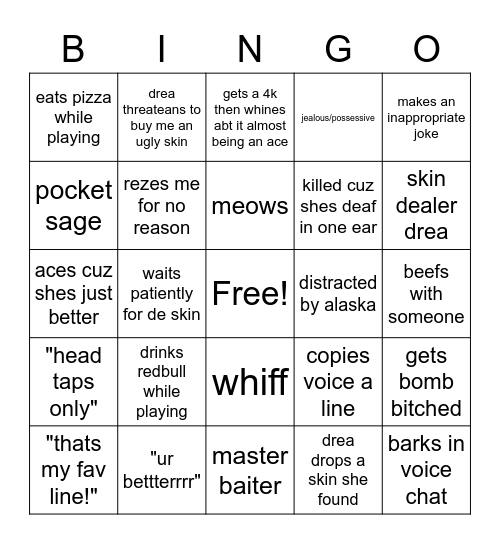 drea valo bingo Card