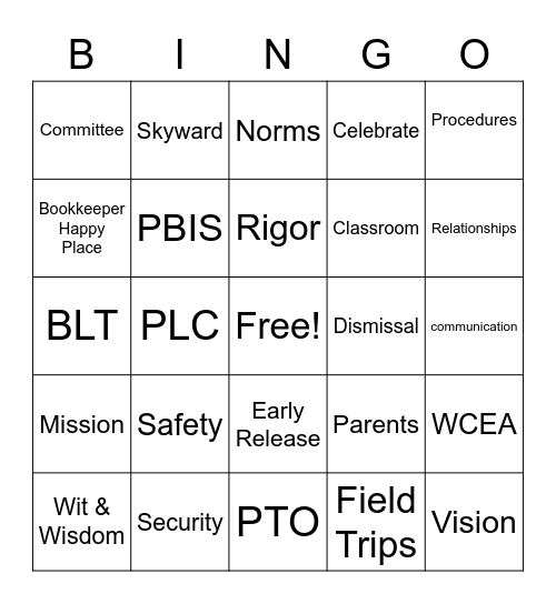 NES Back 2 School Bingo Card