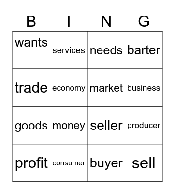 CONSUMERS AND PRODUCERS Bingo Card