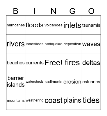 Landforms Bingo Card