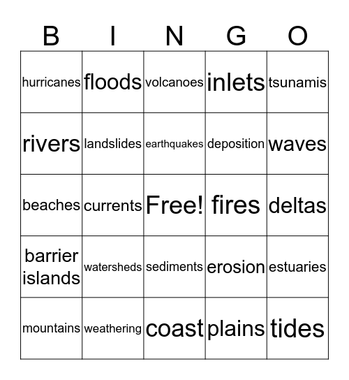 Landforms Bingo Card