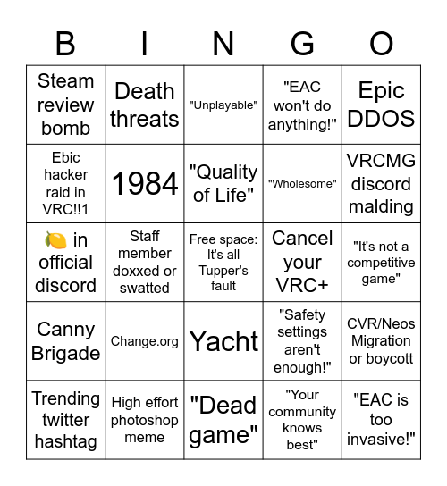 VRC EAC Bingo Card