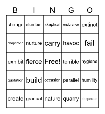 VOCABULARY Bingo Card