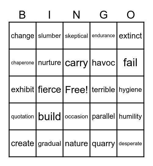 VOCABULARY Bingo Card