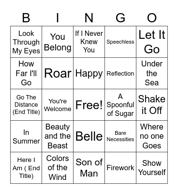 Song Bingo Card