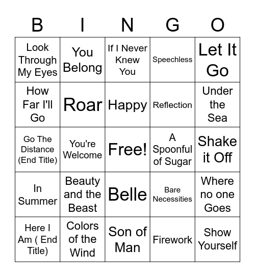 Song Bingo Card