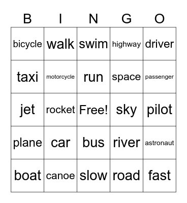 Transportation Bingo Card