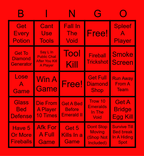 Bedwars Bingo Card