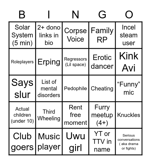 Untitled Bingo Card