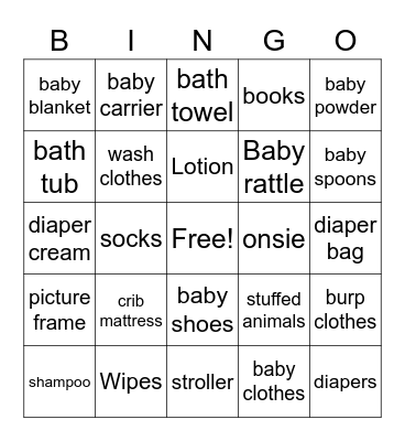 Baby BINGO Card