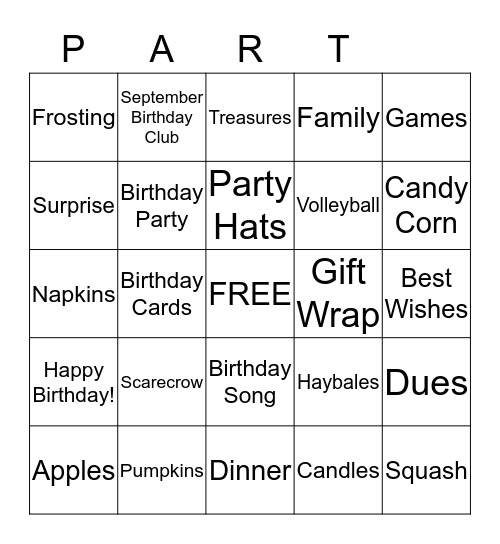 September Birthday Club Bingo Card