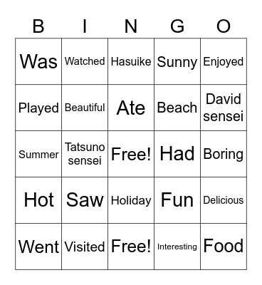 Past Tense Bingo! Bingo Card