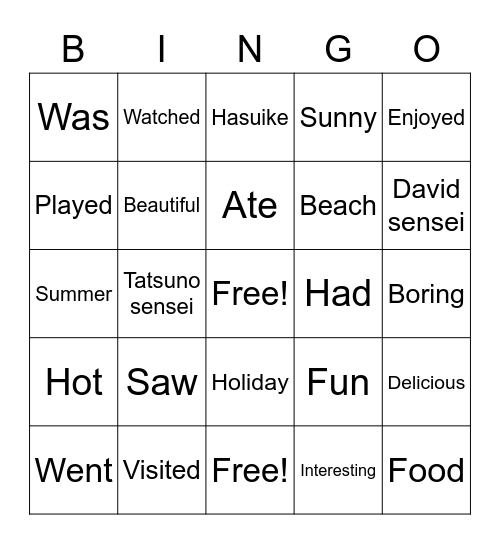 Past Tense Bingo! Bingo Card