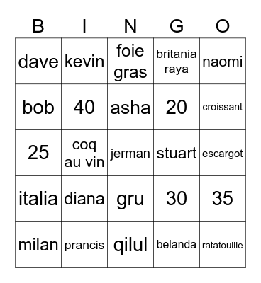 Untitled Bingo Card