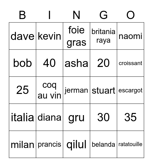 Untitled Bingo Card