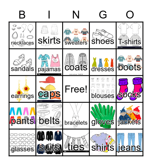 Clothing 'S' Sounds Bingo Card