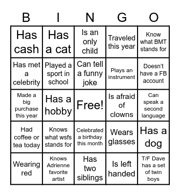 GOAL Diggers Bingo Card