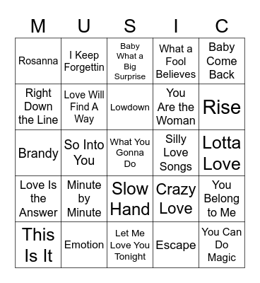 Yacht Rock Bingo Card