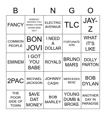 Poor Bingo Card