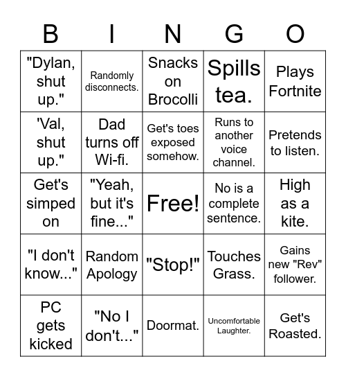 Rev's Bingo Card Bingo Card