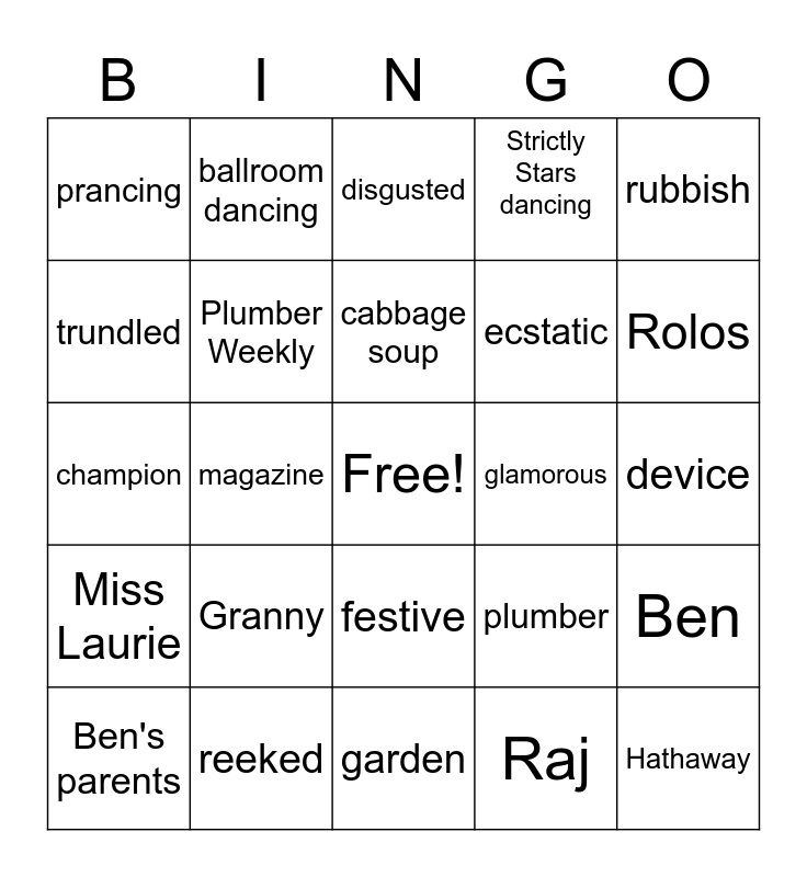 Gangsta Granny Chapters 1-3 Bingo Card
