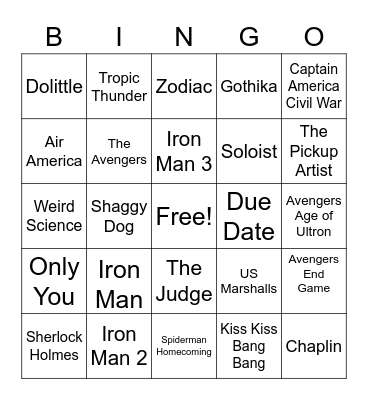 Robert Downey Jr. Movies Bingo Card