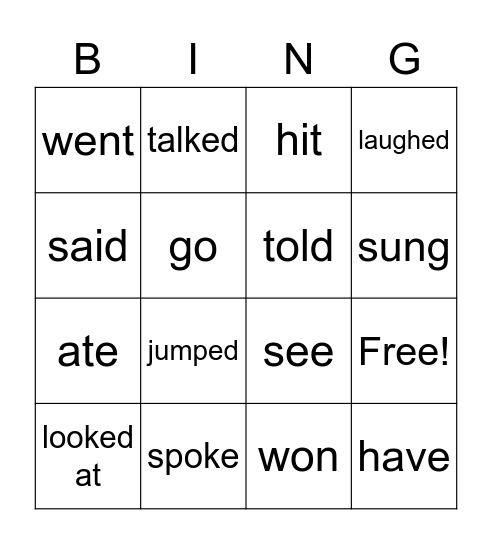 Action Verbs Bingo Card