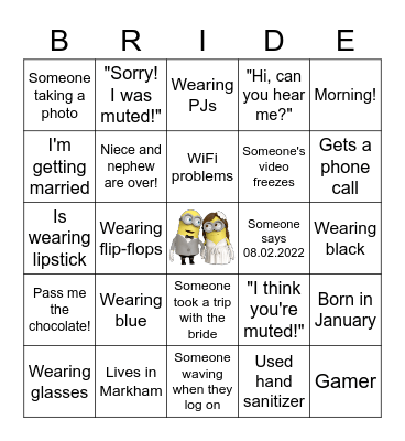 Virtual Bridal Shower Bingo Card