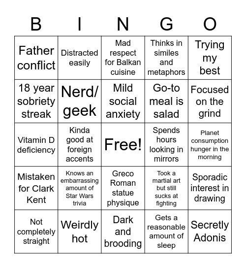 Zachary Bingo Card
