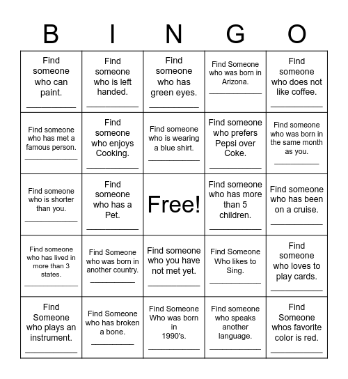 People Bingo Card