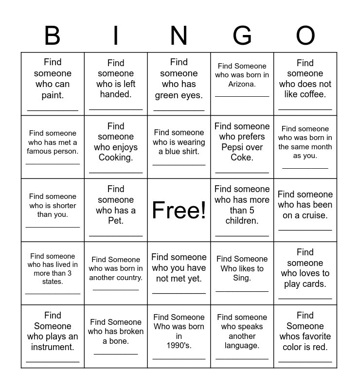 People Bingo Card