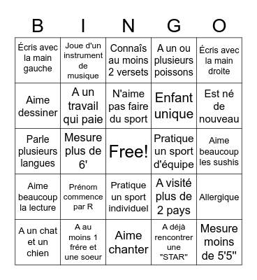 Mes Amis du camp Bingo Card