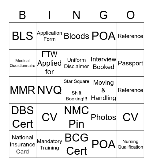 New Acq Bingo Card