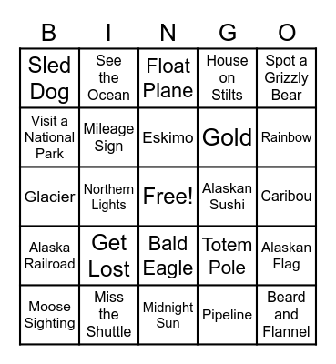 Alaska Bingo Card