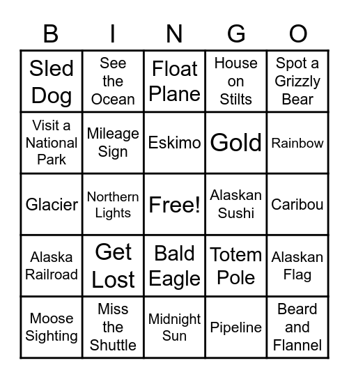 Alaska Bingo Card