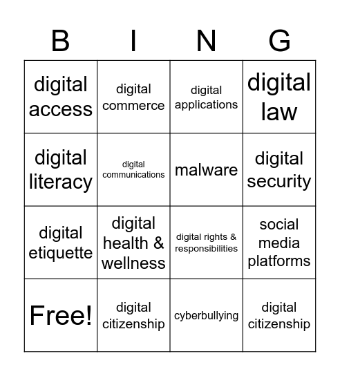 Digital Citizenship for CLASS Bingo Card