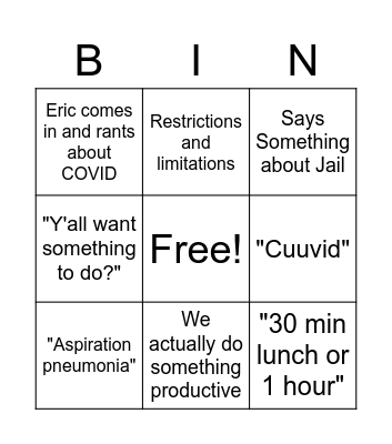Clinical Bingo Card