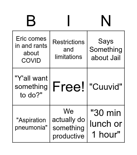 Clinical Bingo Card