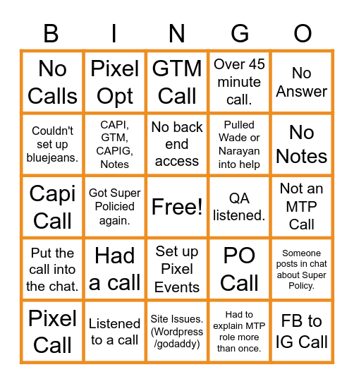 Life as an MTP.. Bingo Card