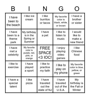 IOC BINGO Card