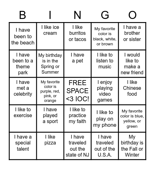 IOC BINGO Card