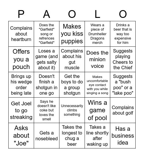 Paolo's Bingo Card Bingo Card